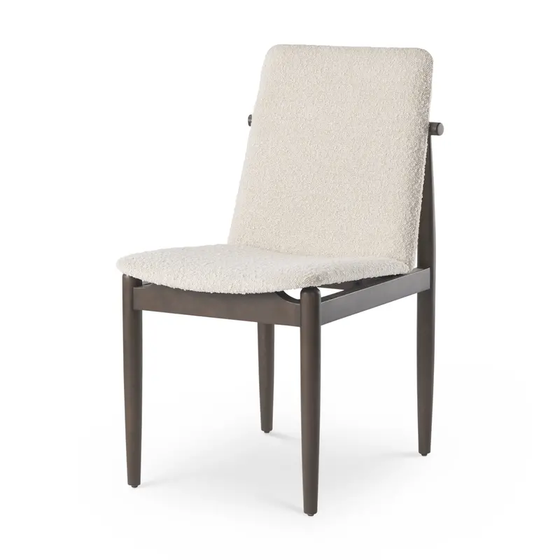 Cavett Cream Bouclé Dining Chairs – Set Of Two With Dark Brown Wood Frames 1
