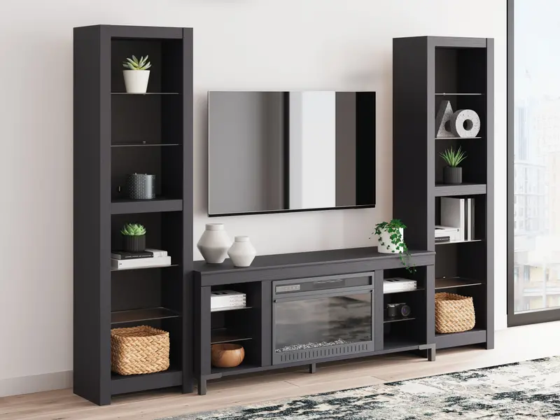 Cayberry Black Electric Fireplace Entertainment Center (3-Piece) 1