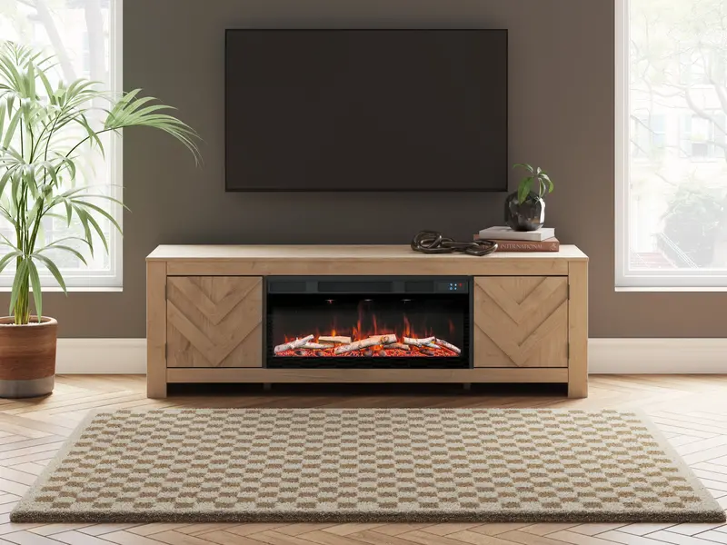 Cayboni Tan 71-Inch Electric Fireplace Tv Console 1