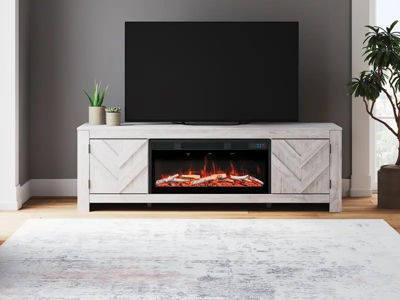 Cayboni Whitewash 71-Inch Tv Stand With Built-In Electric Fireplace 1