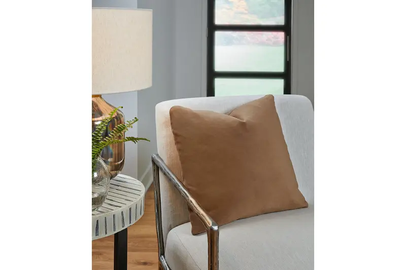 Caygan Honey Beige Textured Throw Pillow 1