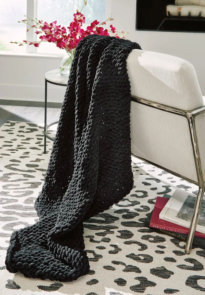 Chaddon Black Woven Throw Blanket 1