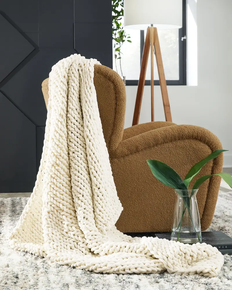 Chaddon Ivory Textured Throw Blanket 1