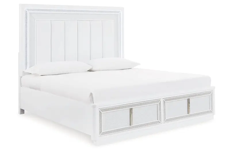Chalanna White California King Led Storage Platform Bed With Upholstered Detailing 1