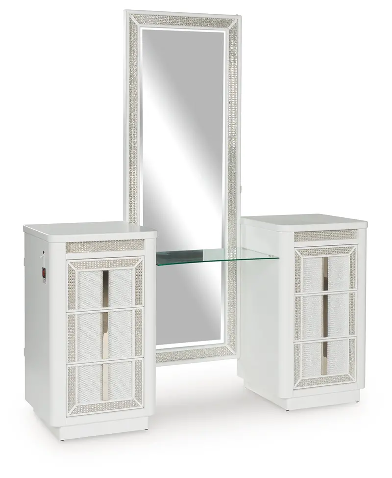 Chalanna White Vanity Table With Integrated Mirror 1