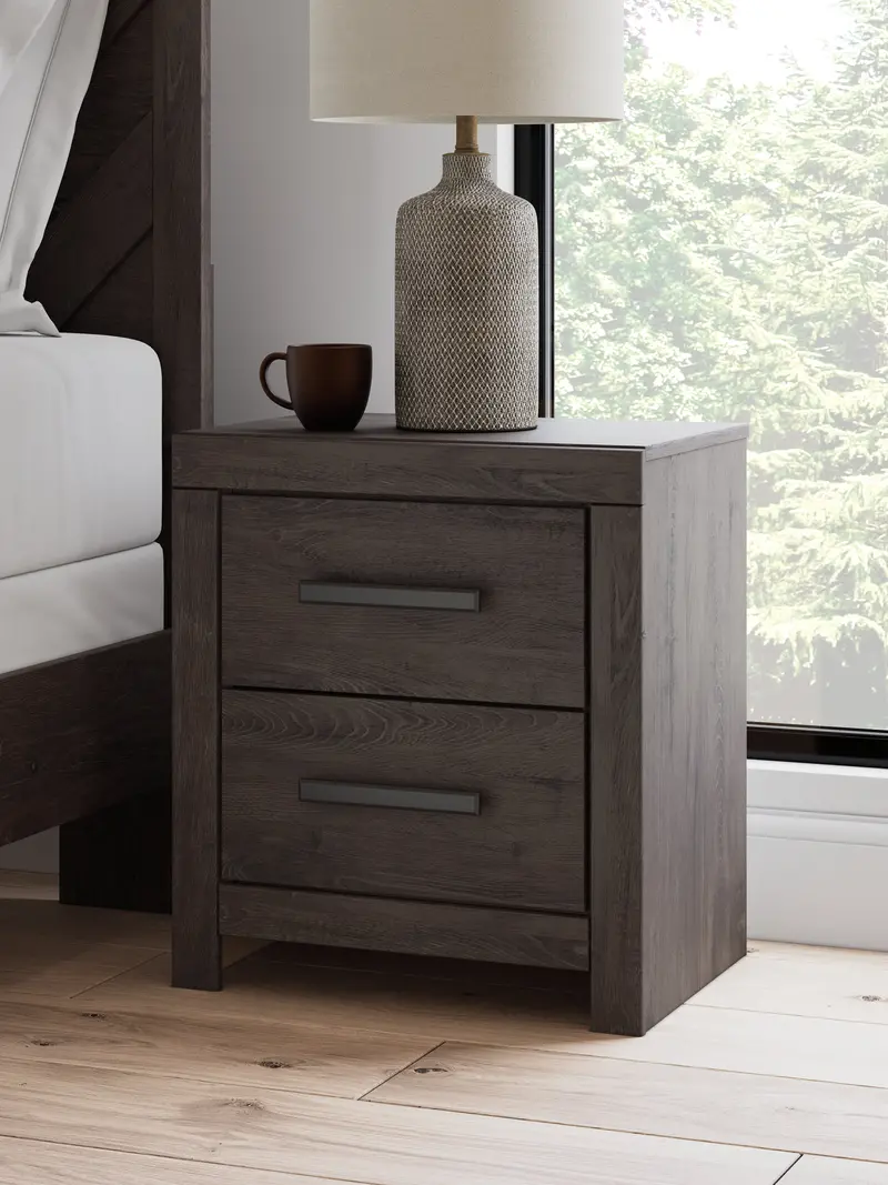 Charcoal-Finished Wooden Nightstand With Modern Design 1