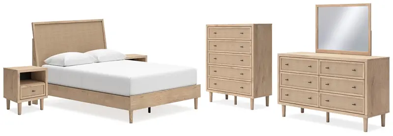 Cielden Queen Panel Bed Set: Mirrored Dresser, Chest & Two Nightstands In Two-Tone Finish 1