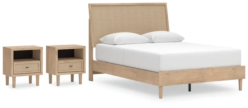 Cielden Queen Panel Bed With Coordinating Nightstands In Two-Tone Finish 1