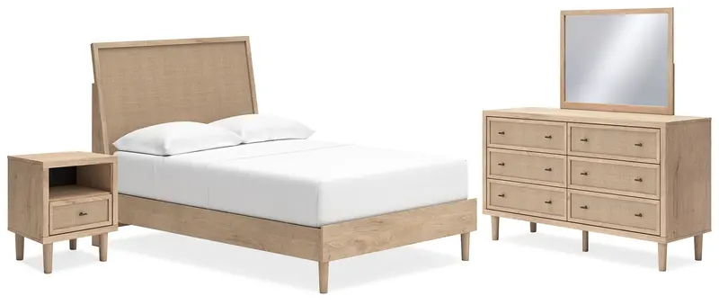 Cielden Two-Tone Full Panel Bed Bundle With Mirrored Dresser & Nightstand 1