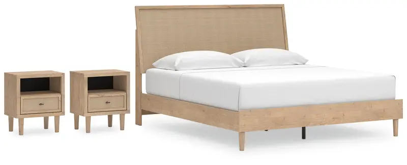 Cielden Two-Tone King Panel Bed Set With Matching Nightstands 1