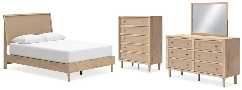 Cielden Two-Tone Queen Panel Bedroom Set: Bed, Mirrored Dresser & Chest 1