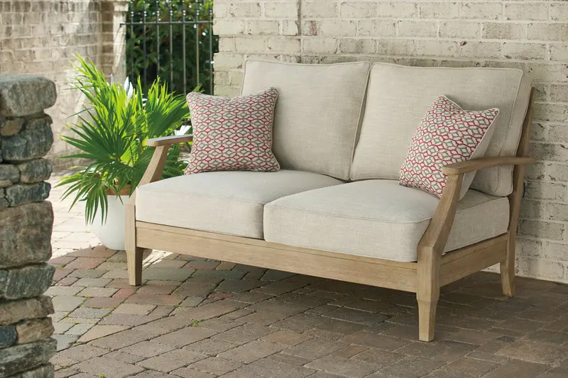 Clare View Beige Fabric Loveseat With Removable Cushions 1