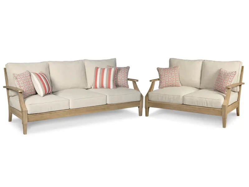 Clare View Beige Outdoor Sofa And Loveseat – Weather-Resistant Patio Pair 1