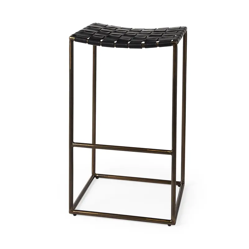 Clarissa Bar Stool – 30.25"H Black Woven Leather Seat With Gold-Tone Frame 1