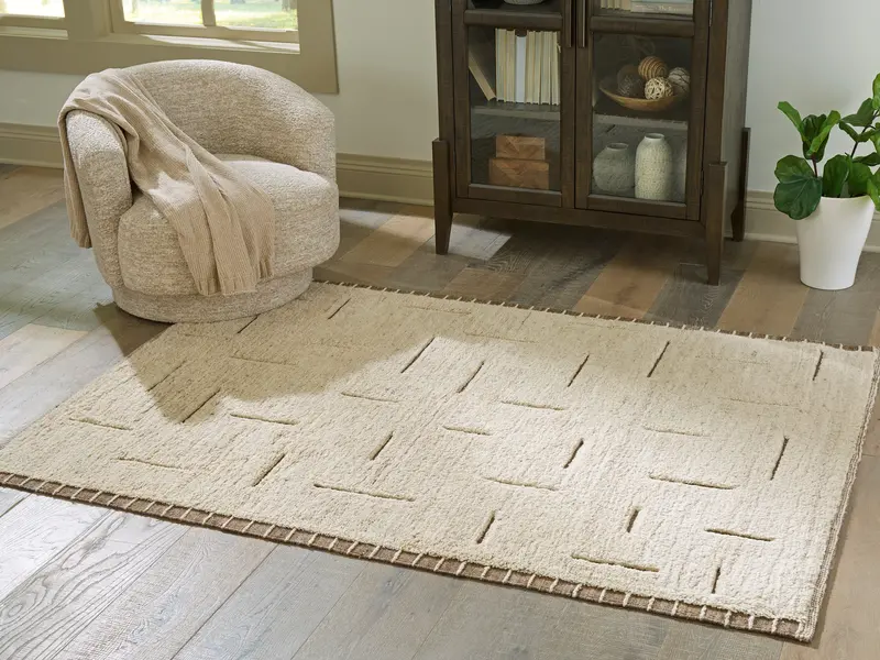 Clayman Neutral Beige And Brown Woven Area Rug – Medium Scale 1