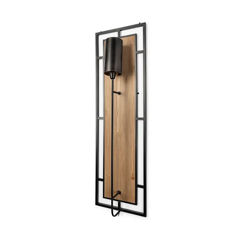 Cleo Black Metal & Wood Rectangular Wall Sconce – 16.9" X 57.1" 1