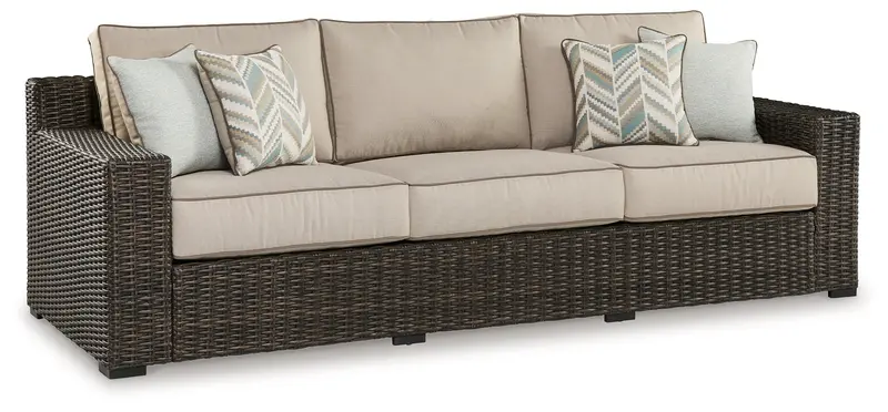 Coastline Bay Brown Weather-Resistant Outdoor Sofa With Removable Cushions 1