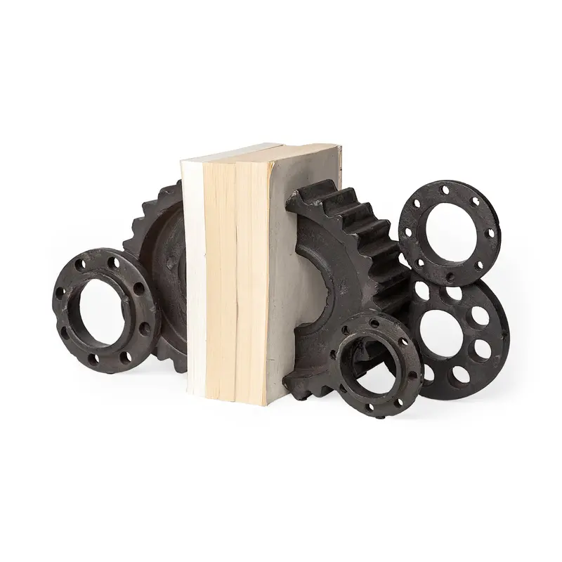 Cogsworth Industrial Gear Bookends – Set Of 2, Brown Resin, 14" L × 4" W 1