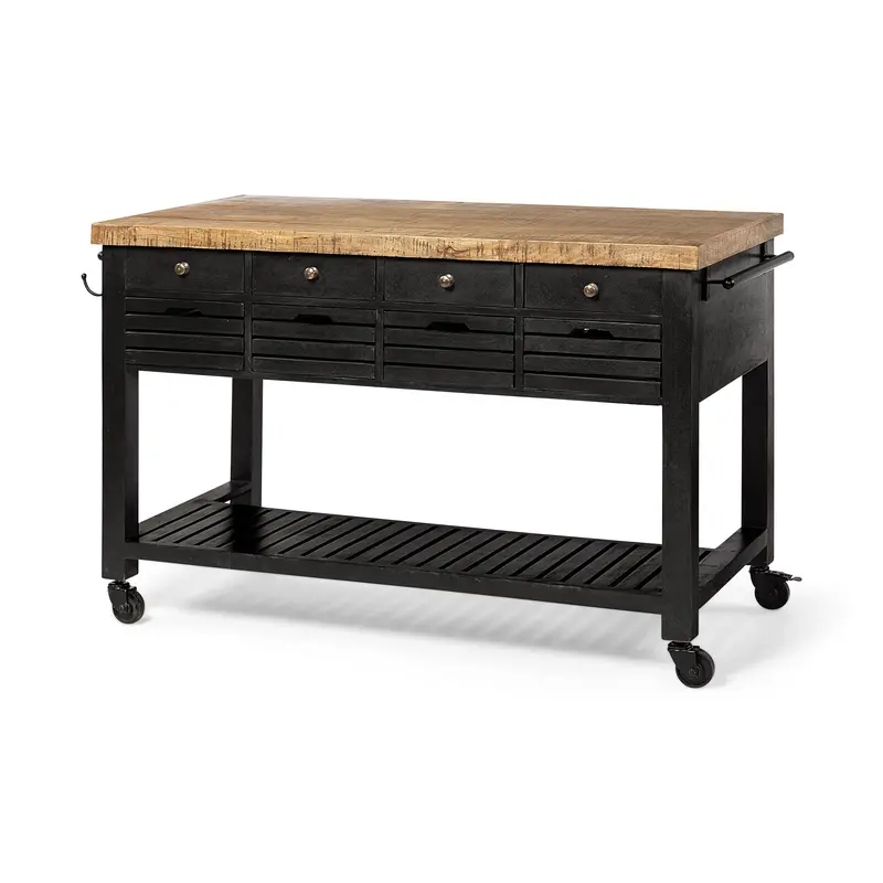 Columbia Black Wooden Kitchen Island – 62"L X 28"W X 36"H With Storage 1
