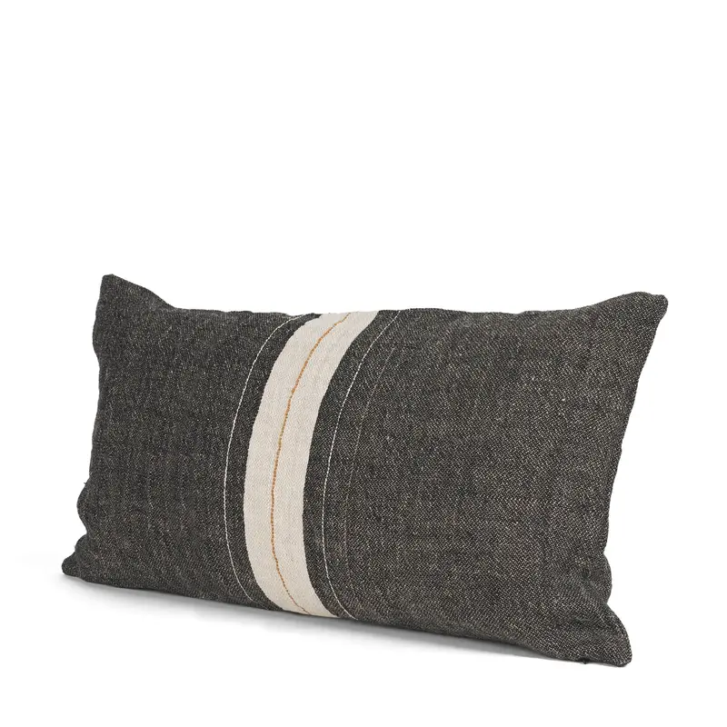 Cooper Lumbar Pillow Cover In Black With Cream Stripe (14" X 26") 1