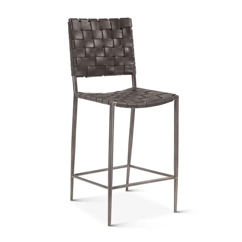 Copenhagen 17-Inch Counter Height Chair – Black Buffalo Leather & Iron Legs 1
