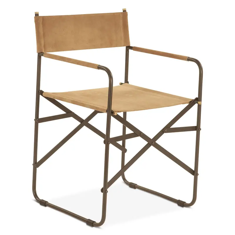 Copenhagen 19-Inch Director’S Chair – Sand Suede Upholstery & Steel Frame 1