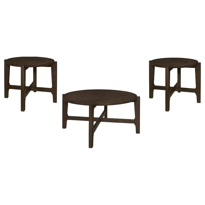 Cota Dark Brown Solid Wood Table Set – 3-Piece Coffee & End Table Collection 1