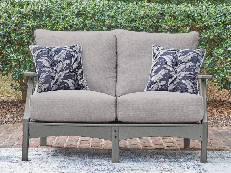 Cove Beach Gray Upholstered Outdoor Loveseat With Cushioned Comfort 1