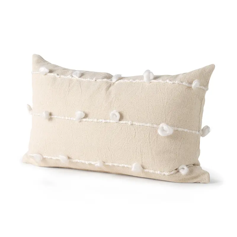 Cream Decorative Pillow Cover With White Detailing – 13" X 21" (Erica Design) 1