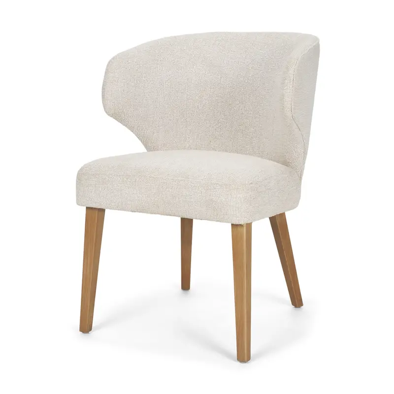 Cream Fabric Wingback Dining Chair – Medium Brown Wooden Legs 1
