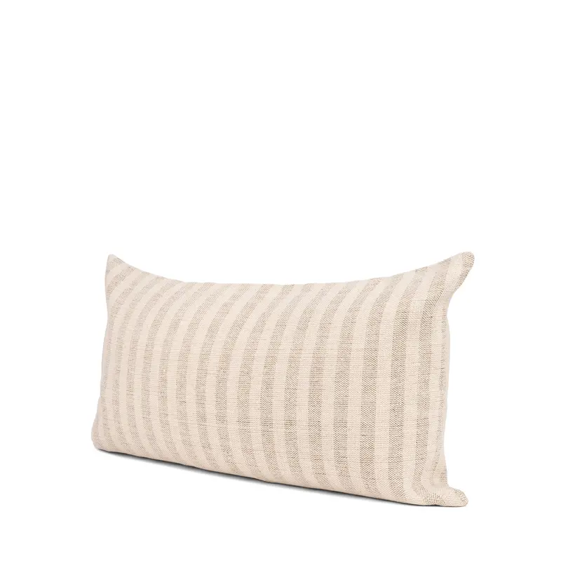 Cream Linen Lumbar Pillow Cover With Beige Stripe – Jace Design 1