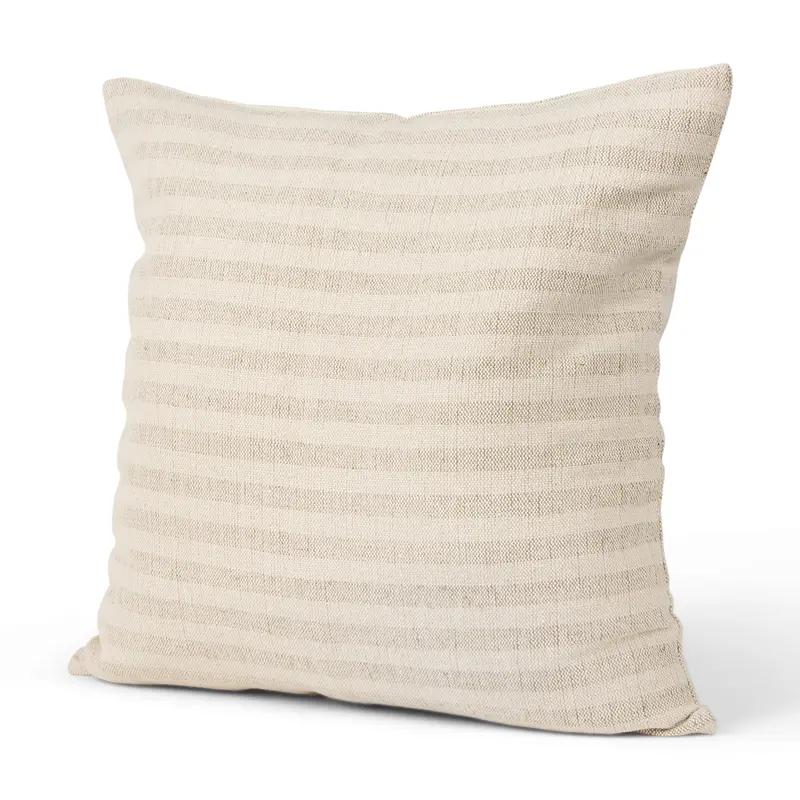 Cream Linen Pillow Cover With Beige Striped Accent – Jace Design, Square 1