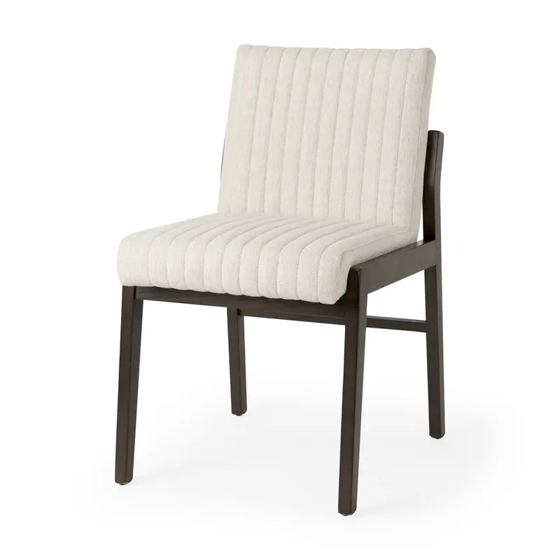 Cream Upholstered Dining Chair With Black-Brown Wooden Frame 1