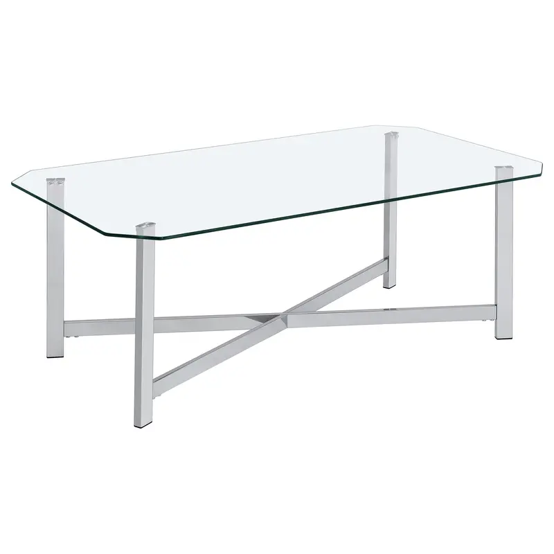 Cronin Chrome Coffee Table – Rectangular Tempered Glass Top With Sleek Frame 1