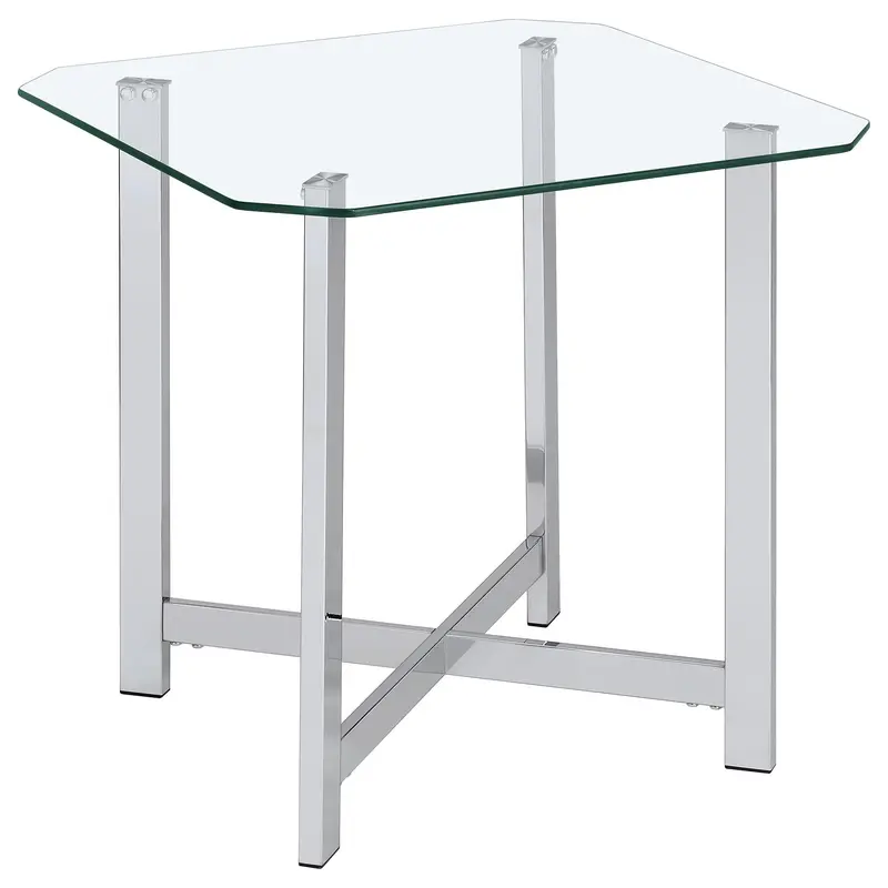 Cronin Chrome Side Table – Square Tempered Glass Top Accent Table 1