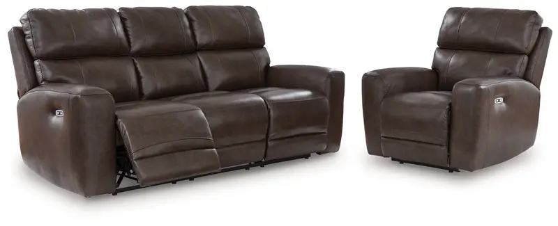 Crossplex Dark Brown Power Reclining Sofa And Matching Recliner 1