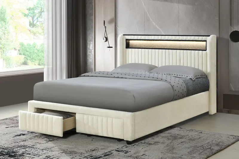Cupid Beige Full-Size Storage Platform Bed With Under-Bed Drawers 1
