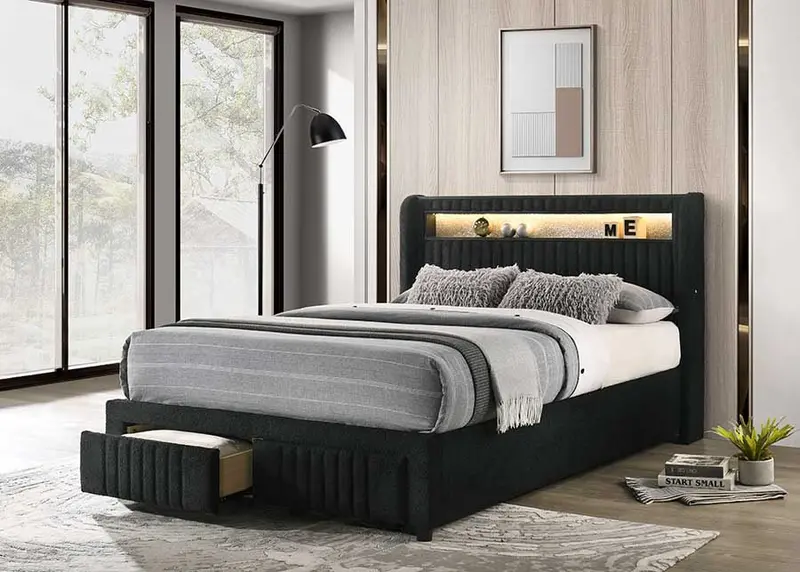 Cupid Black Twin Storage Platform Bed – Modern Low-Profile Frame 1