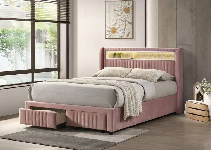 Cupid Pink Full Storage Platform Bed – Space-Saving Design 1