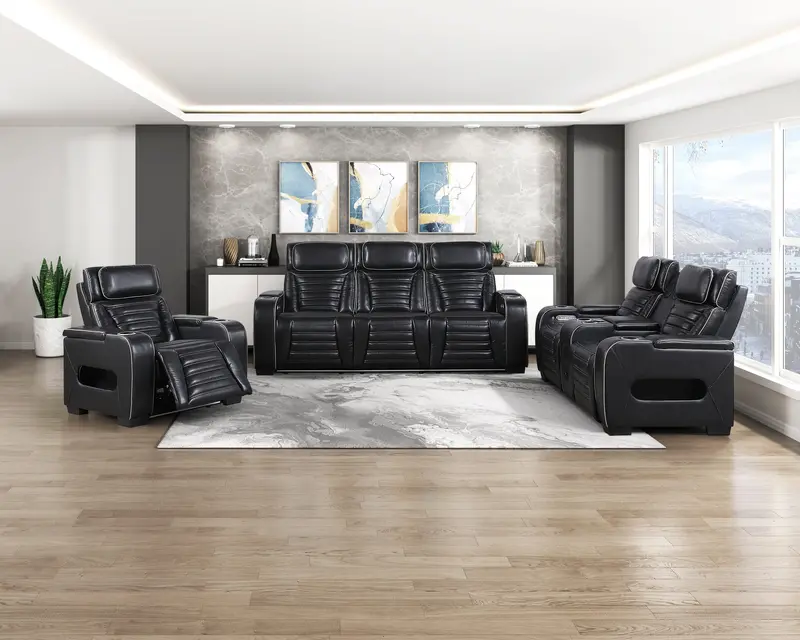 Cyber Black Motorized Power Reclining Living Room Set 1