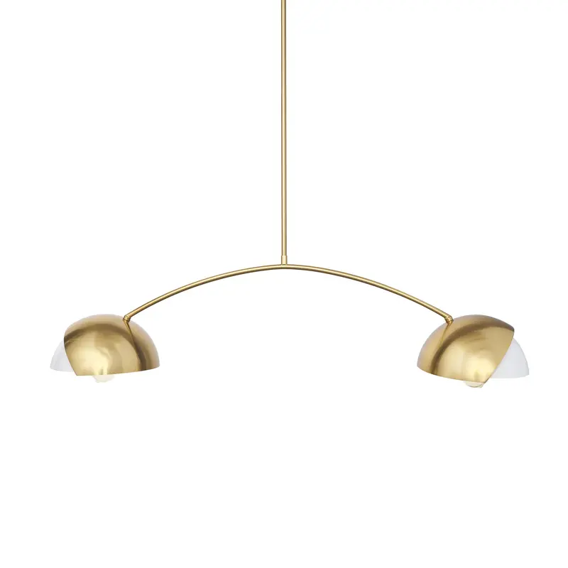 Cybill Brushed Brass 2-Light Chandelier With White Metal Shades 1