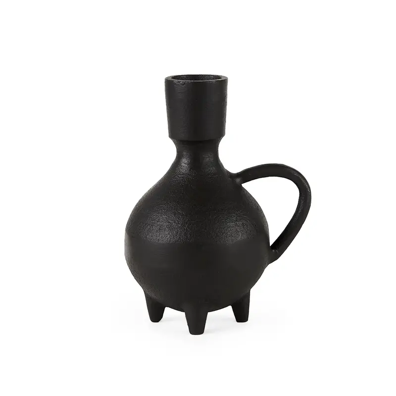 Cyrus Spherical Vase – Black Ceramic With Fluted Surface Detail 1