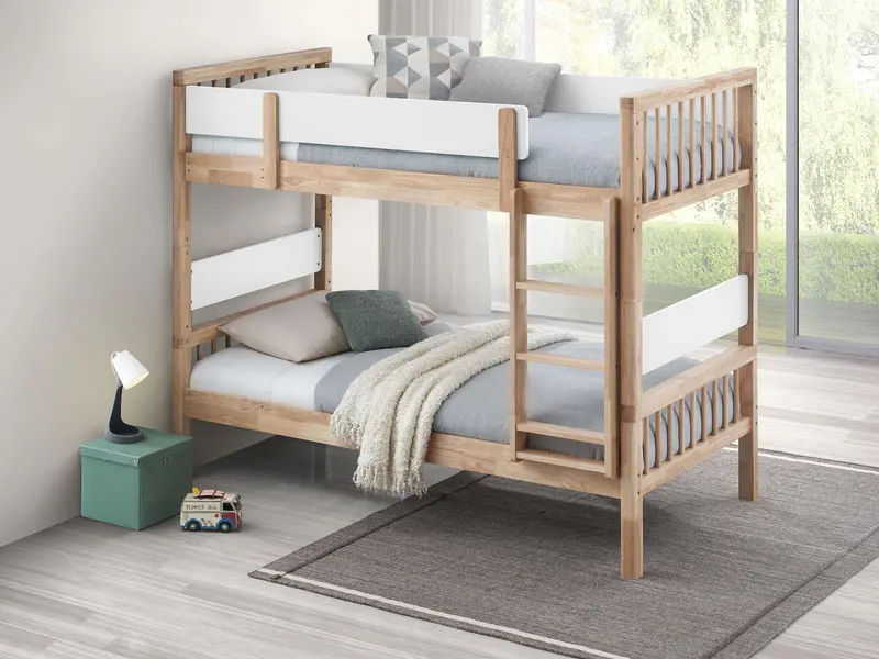 Dakota Natural Wood Twin-Over-Twin Bunk Bed With Safety Rails 1
