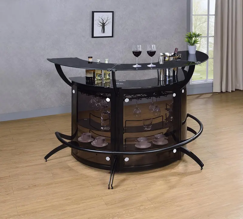 Dallas Smoke And Black Curved Bar Cabinet – Contemporary Home Bar Unit 1