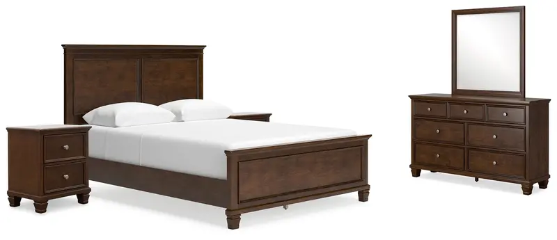 Danabrin Brown Mirrored Queen Panel Bed Collection With Dresser And Nightstands 1
