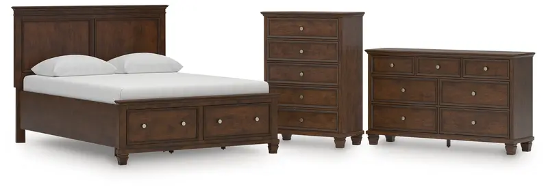 Danabrin Brown Queen Panel Storage Bed With Dresser And Chest 1
