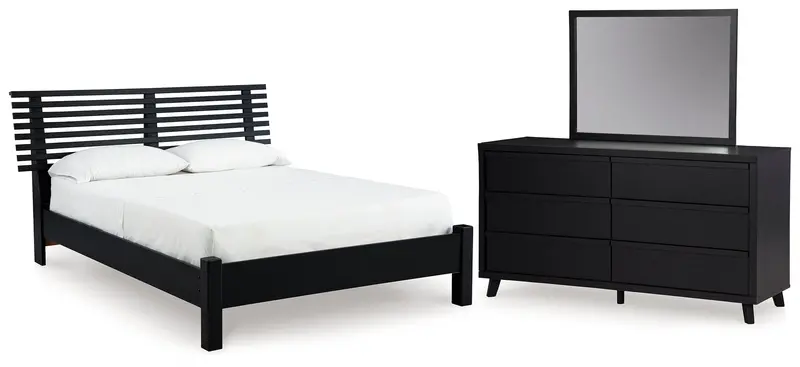 Danziar Black Full Panel Slat Bed Set: Dresser & Mirror 1