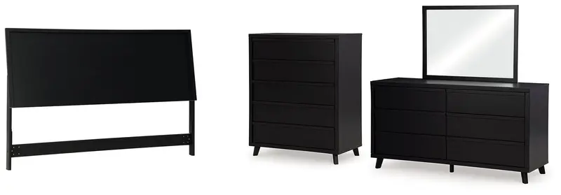 Danziar Black King Panel Headboard With Mirrored Dresser And Chest 1