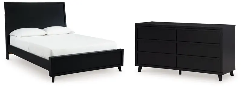 Danziar Black Queen Panel Bed Set With Matching Dresser 1