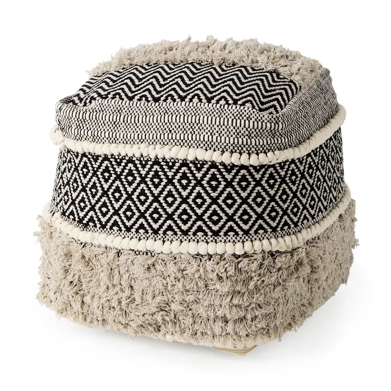 Darika Black/White/Gray Cotton Cube Pouf (16" H) 1